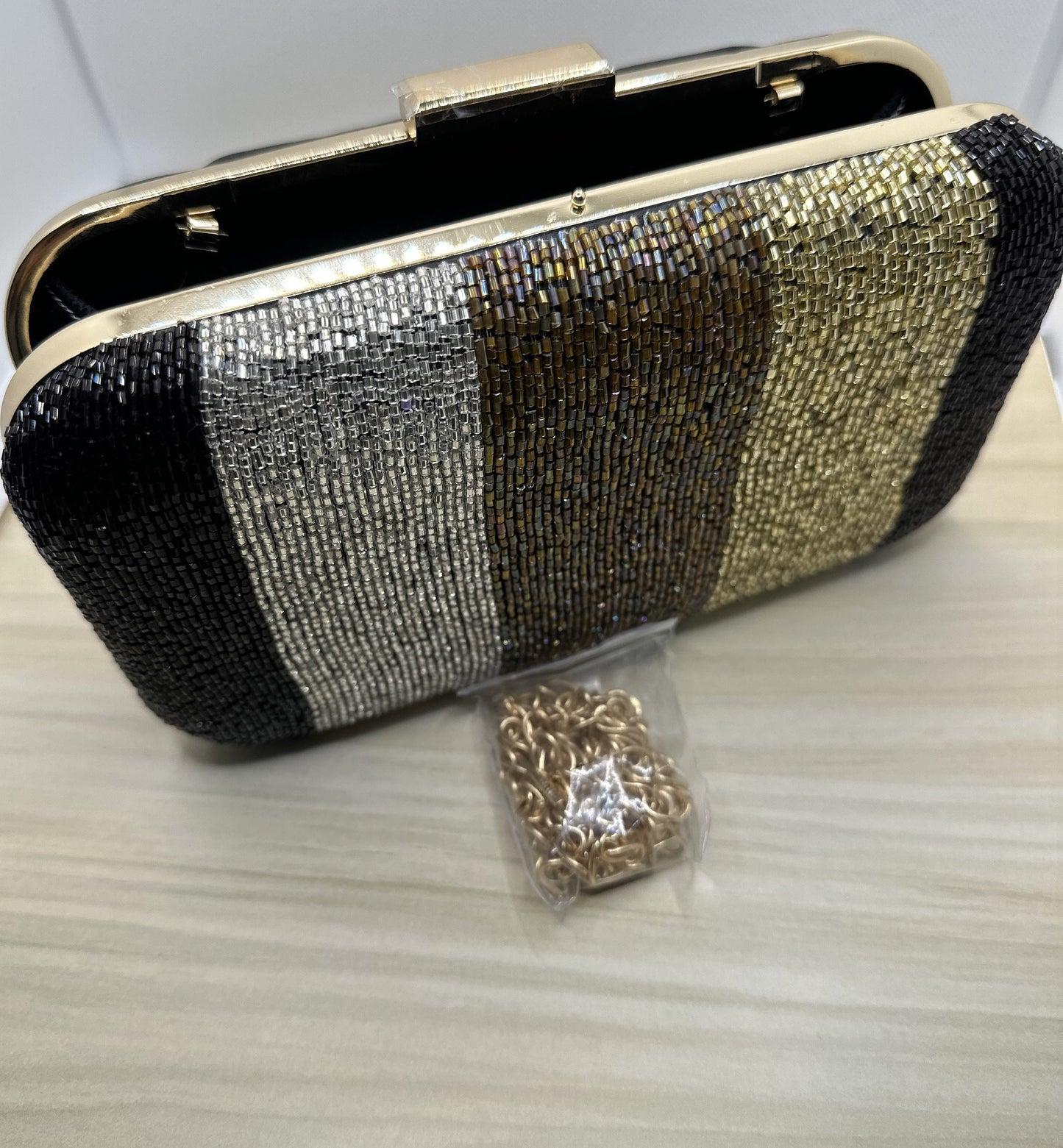 Handmade Beaded Clutch Purse with gold, copper, silver and black cut beads| Elegant Evening Bag - Perfect Gift for her