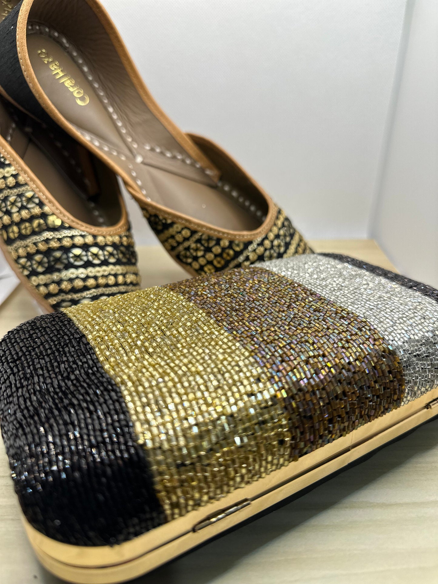 Handmade Beaded Clutch Purse with gold, copper, silver and black cut beads| Elegant Evening Bag - Perfect Gift for her