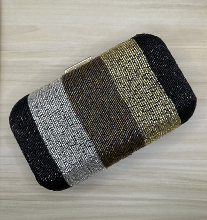 Handmade Beaded Clutch Purse with gold, copper, silver and black cut beads| Elegant Evening Bag - Perfect Gift for her
