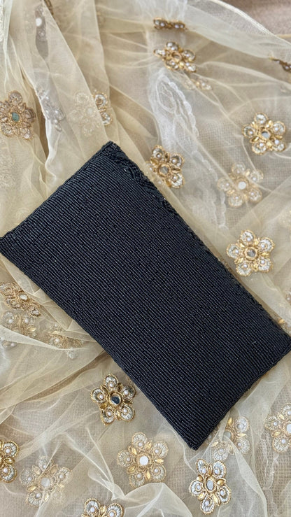 Black Sequin and Bead Embellished Clutch | Handmade Evening Wristlet | Envelope Evening Bag | Bridal Clutch | Shoulder Bag | Crossbody