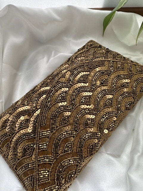 Bronze Sequin and Bead Embellished Clutch | Handmade Evening Wristlet | Envelope Evening Bag | Bridal Clutch | Shoulder Bag | Crossbody