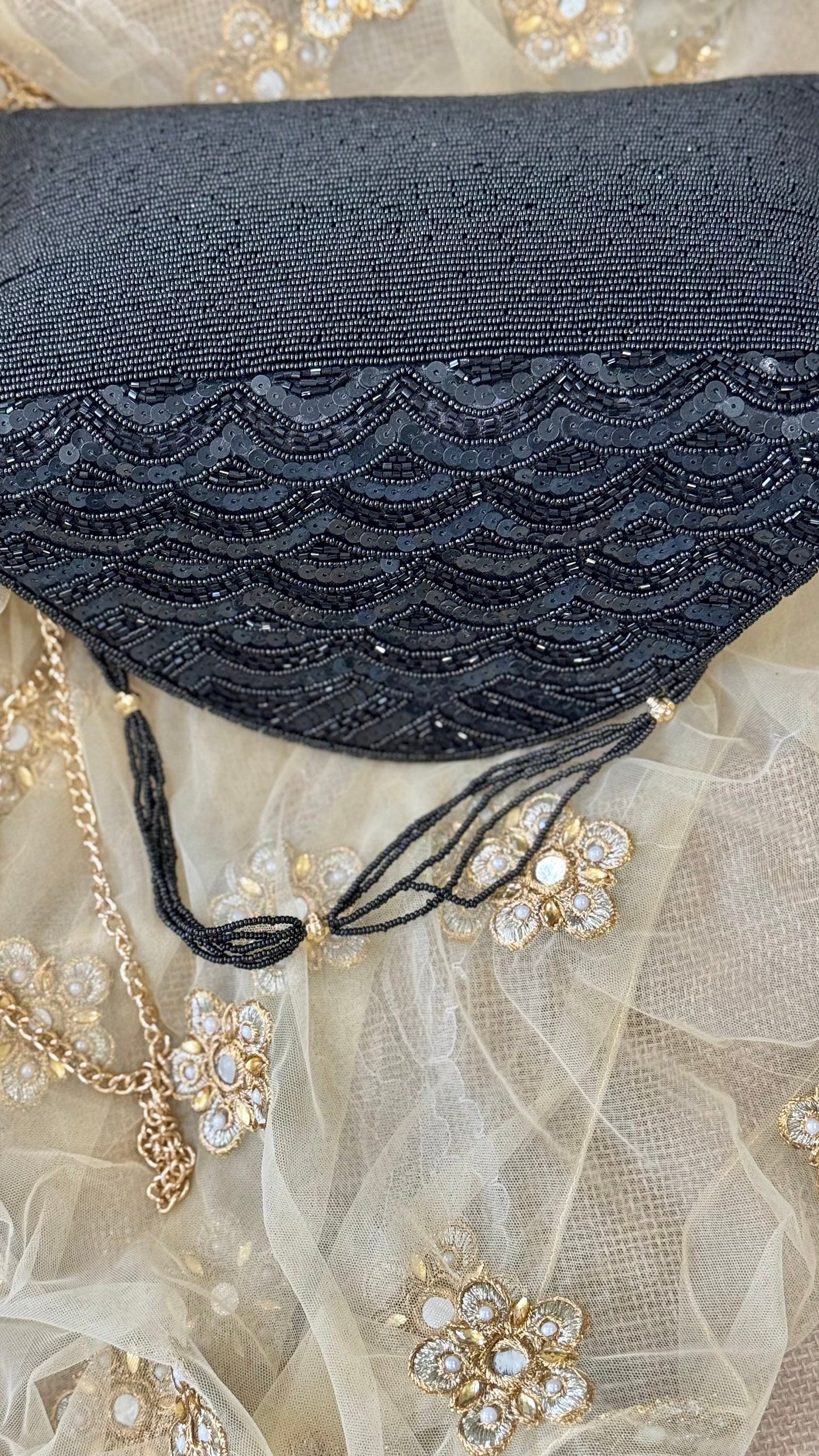 Black Sequin and Bead Embellished Clutch | Handmade Evening Wristlet | Envelope Evening Bag | Bridal Clutch | Shoulder Bag | Crossbody